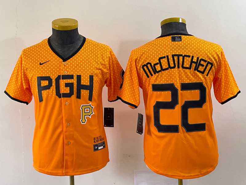 Youth Pittsburgh Pirates #22 Andrew McCutchen Yellow 2023 City Connect Stitched Jersey->mlb youth jerseys->MLB Jersey